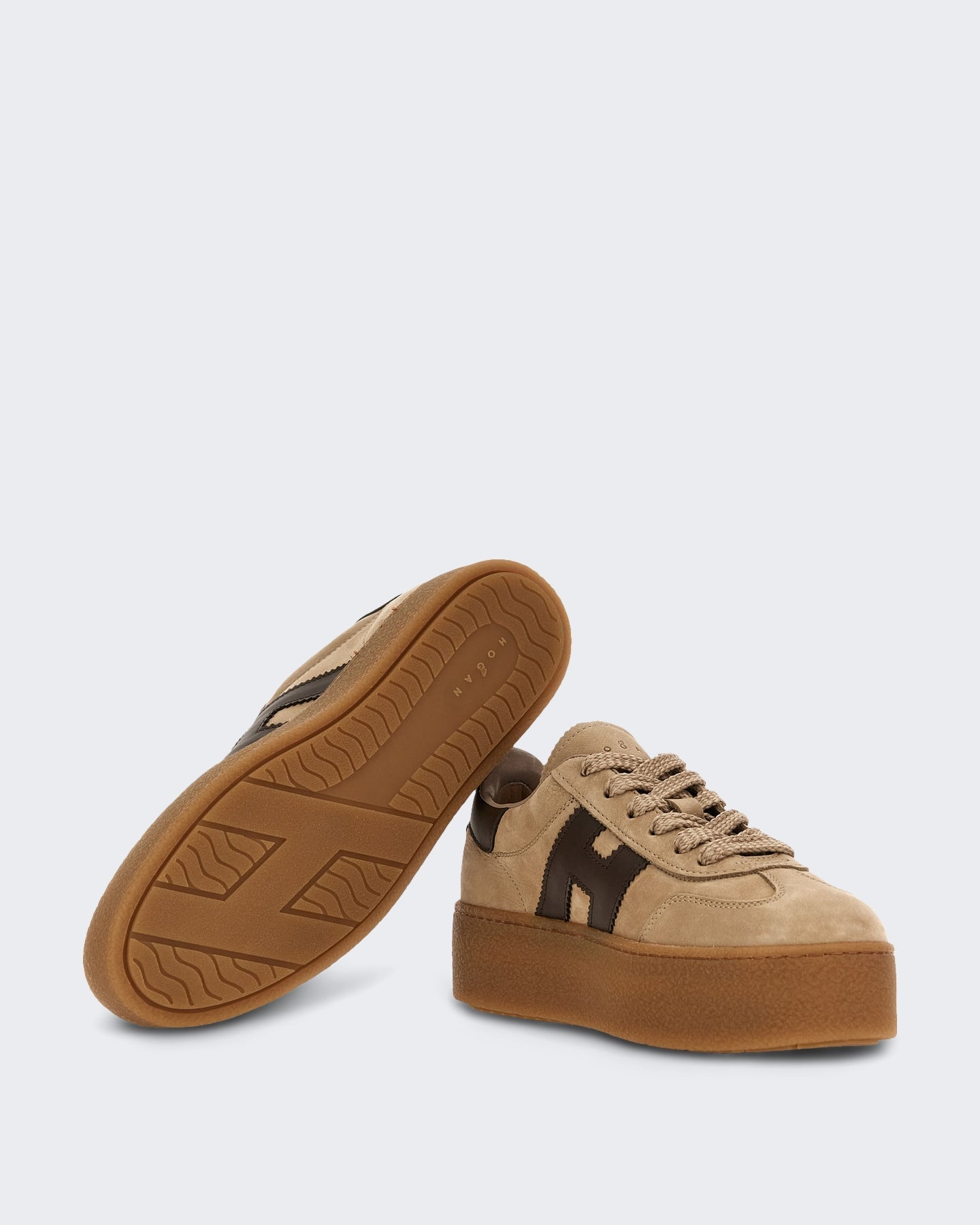 Hogan Dames Leren sneaker met vetersluiting Beige - Eleganza.nl