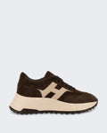 Hogan Women's H669 Lace-up Sneaker with H-logo Brown — huidige kleur