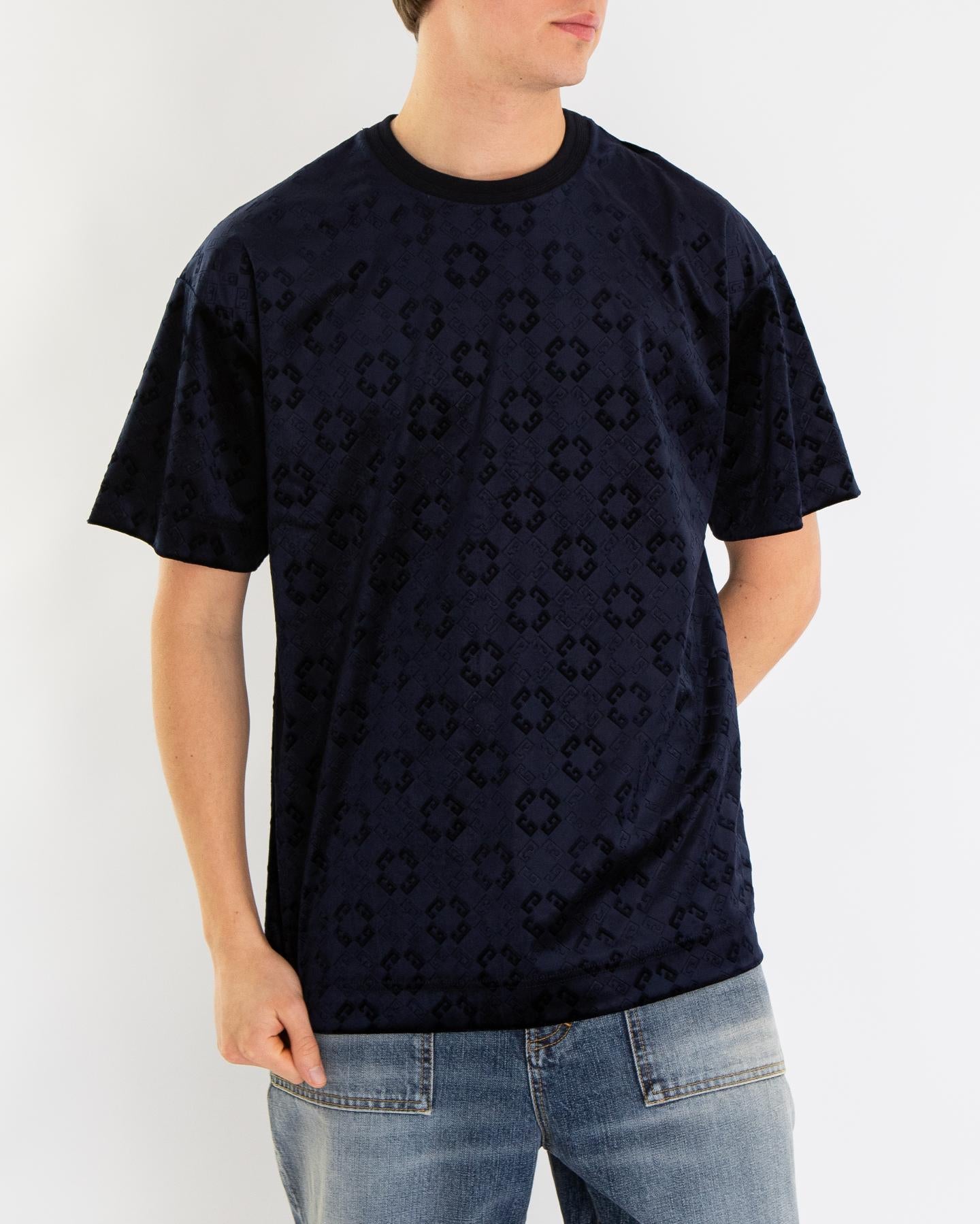 Heren Monogram Velvet Shirt Blauw