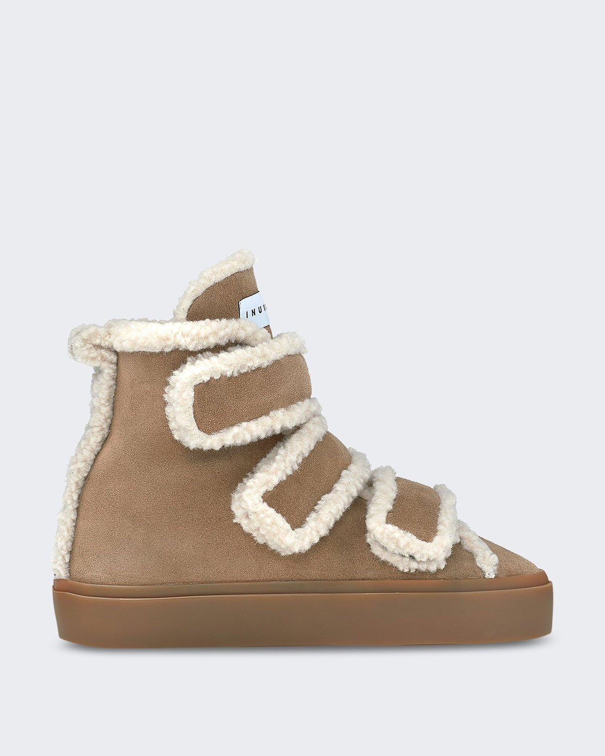 Inuikii Dames Wedge laars met shearling en klittenband Beige - Eleganza.nl
