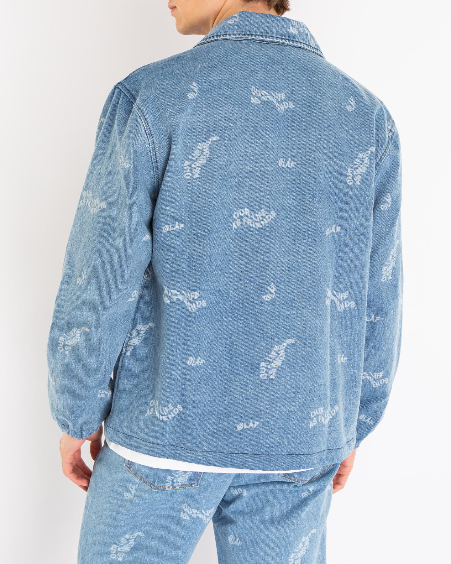 Men Wavy Aop Denim Coach Jacket