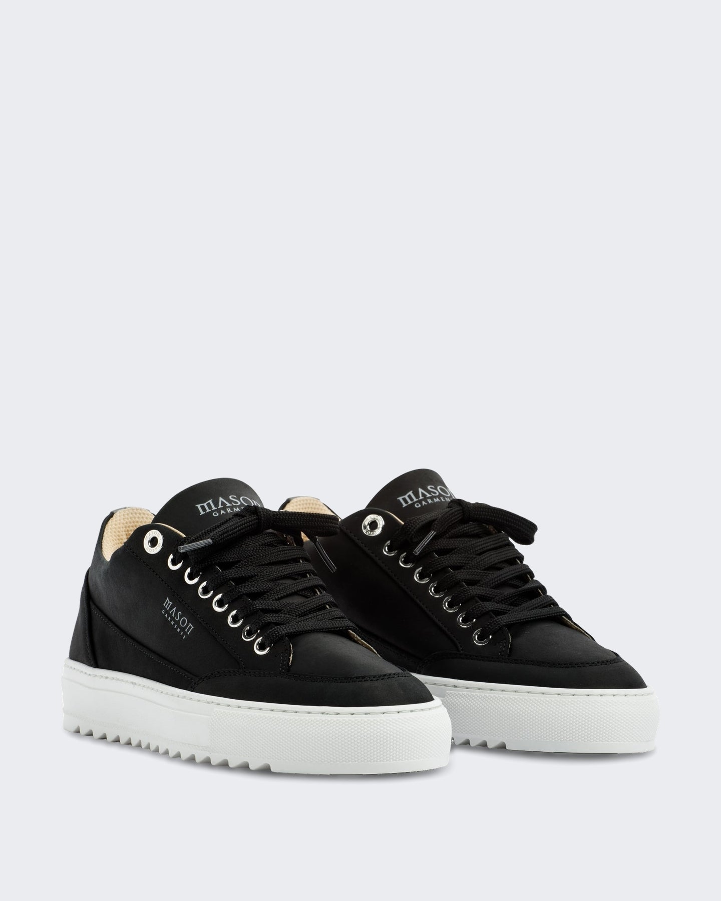 Mason Garments Heren Leren sneaker met subtiele detaillering in zwart - Eleganza.nl