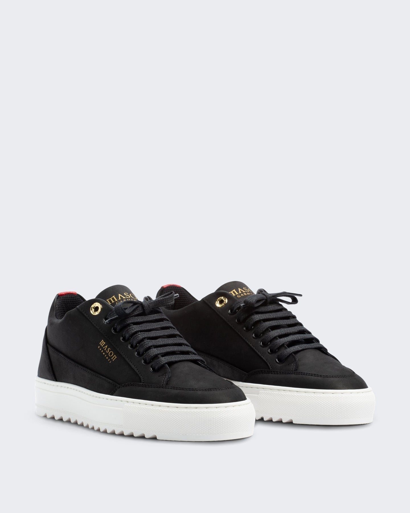 Mason Garments Heren Nubuck sneaker in zwart met witte details - Eleganza.nl
