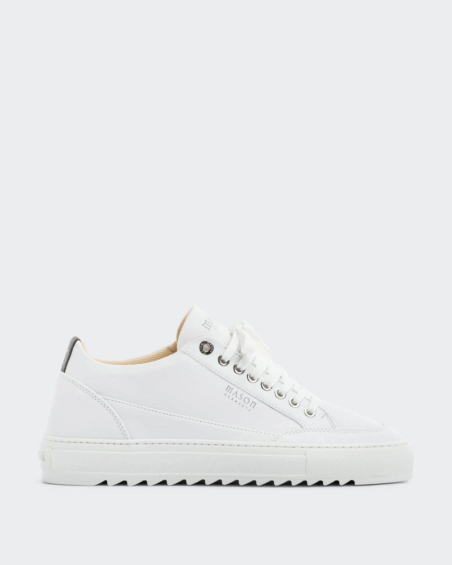 Mason Garments Heren Witte leren sneaker met contrasterende zool Wit - Eleganza.nl