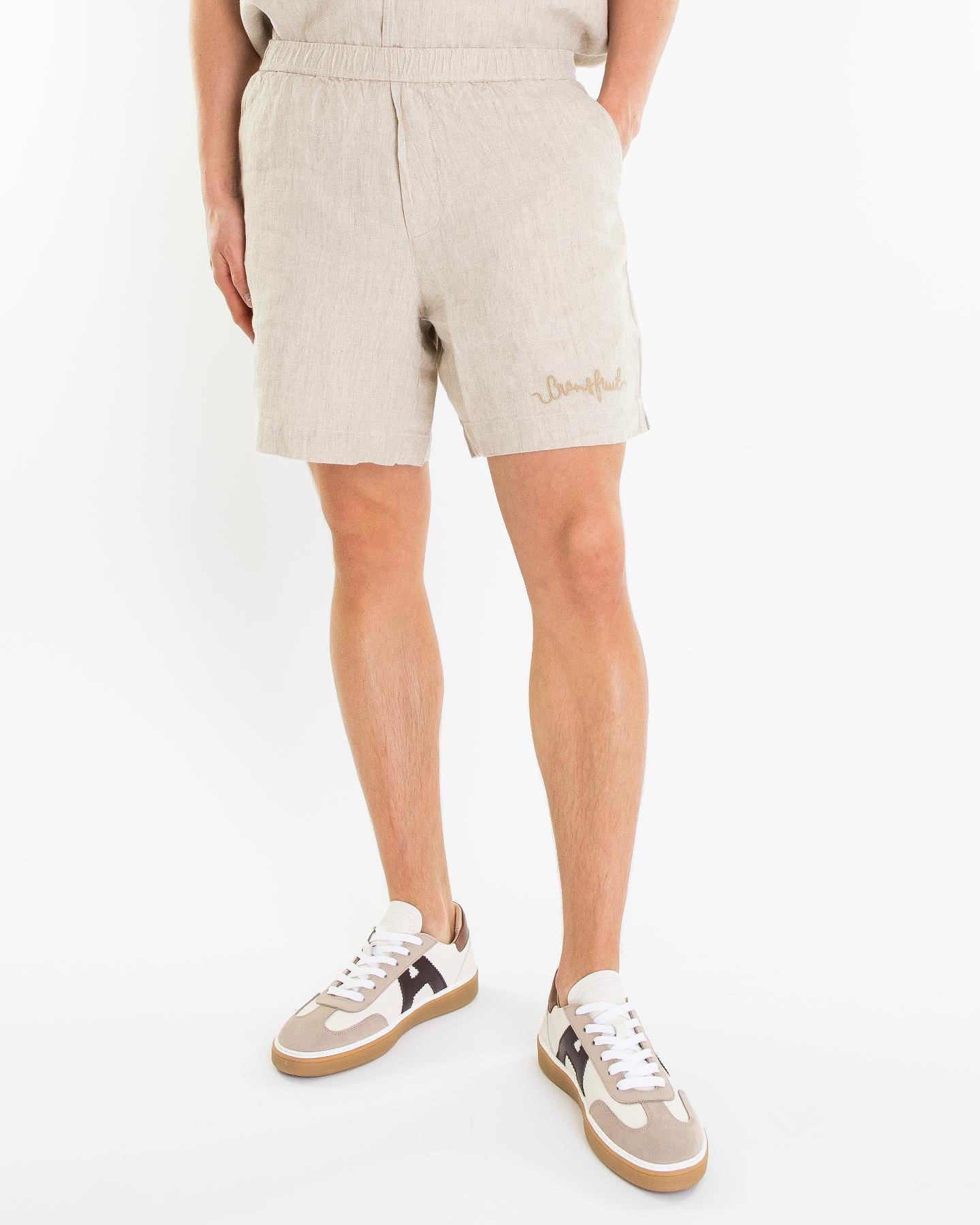 Heren Garden Hose Linen Short Beige