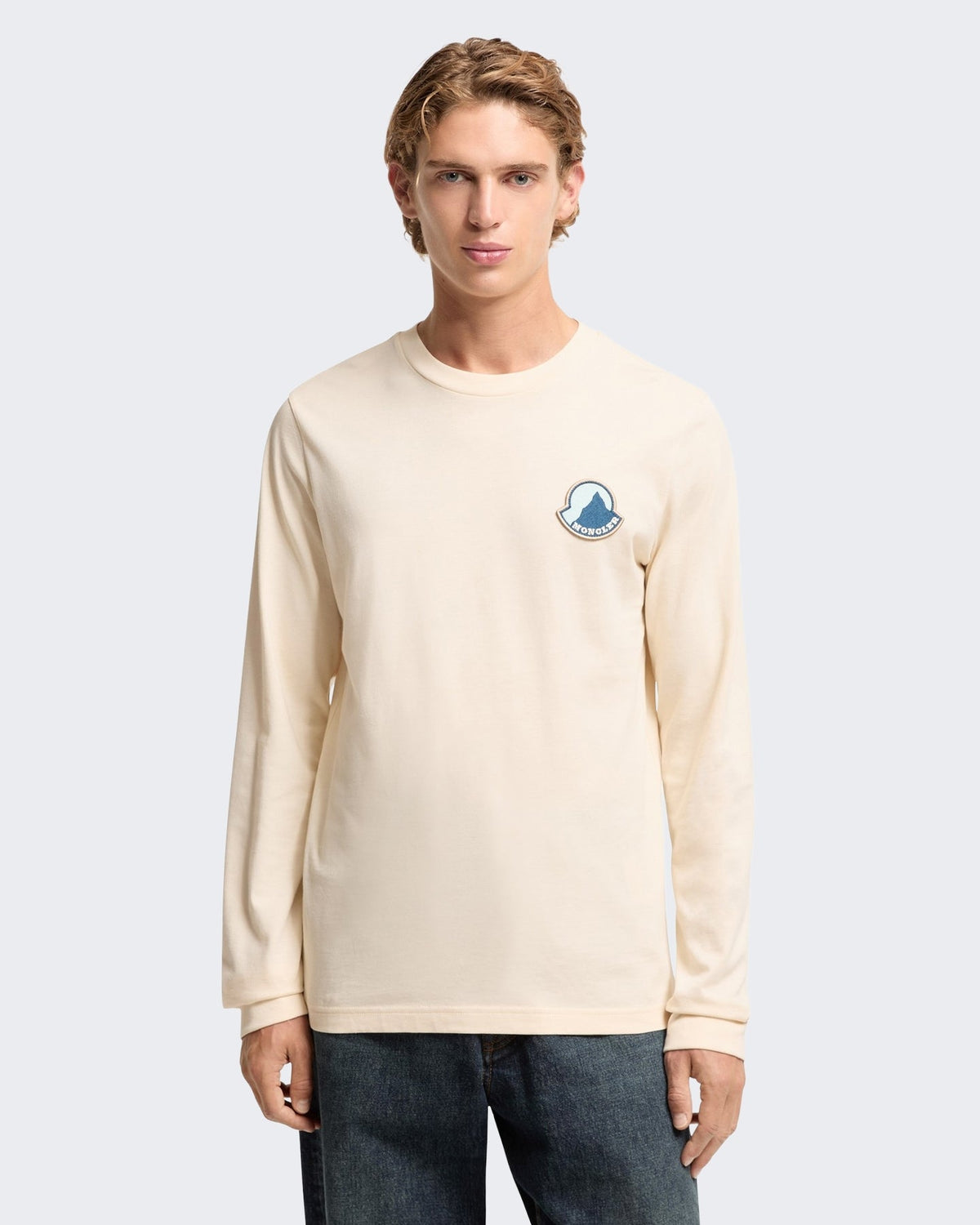 Moncler Heren T-shirt lange mouw Creme - Eleganza.nl