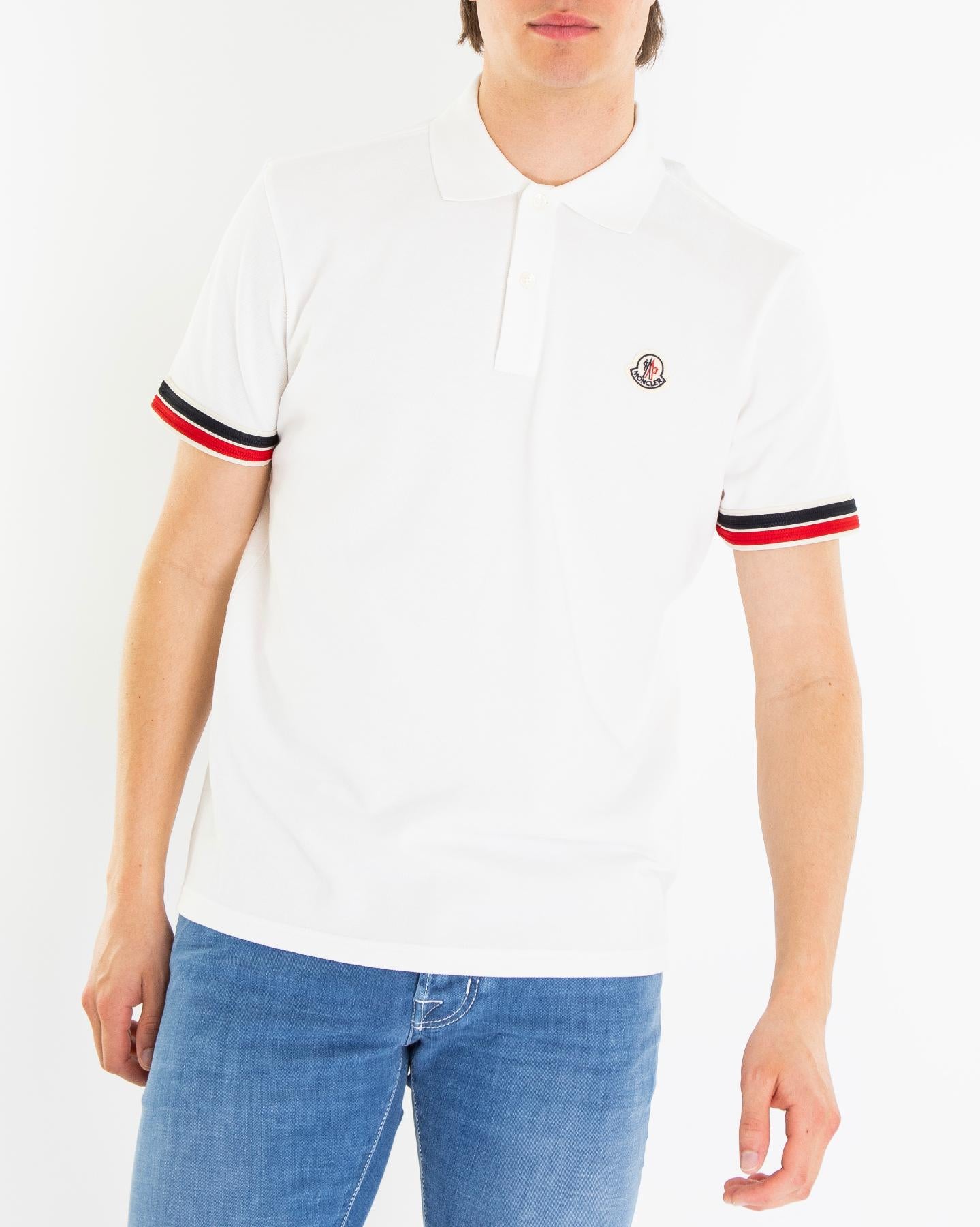 Heren Tricolor Stripe Polo Wit