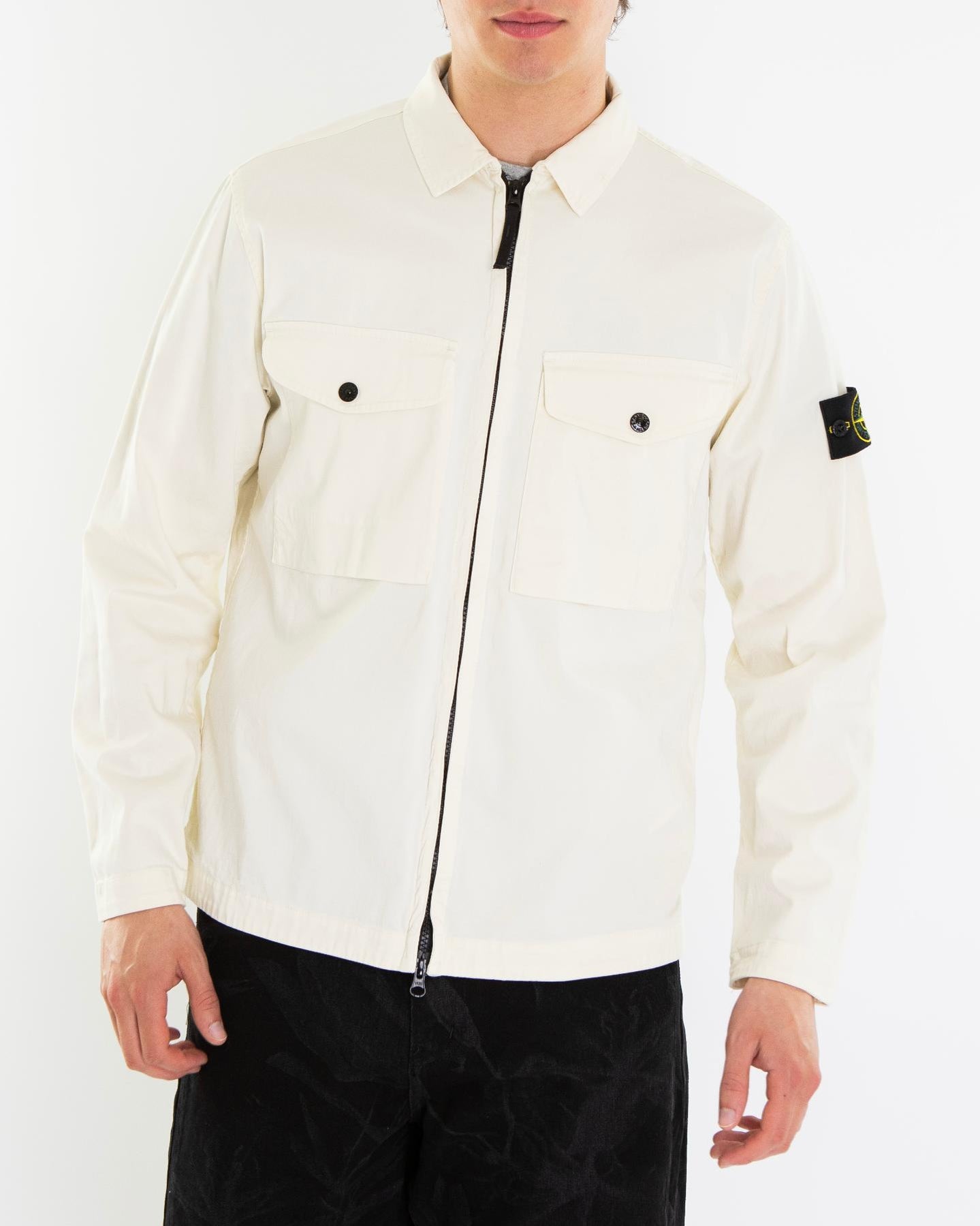 Heren LogoPatch Zip Up Overshirt Wit