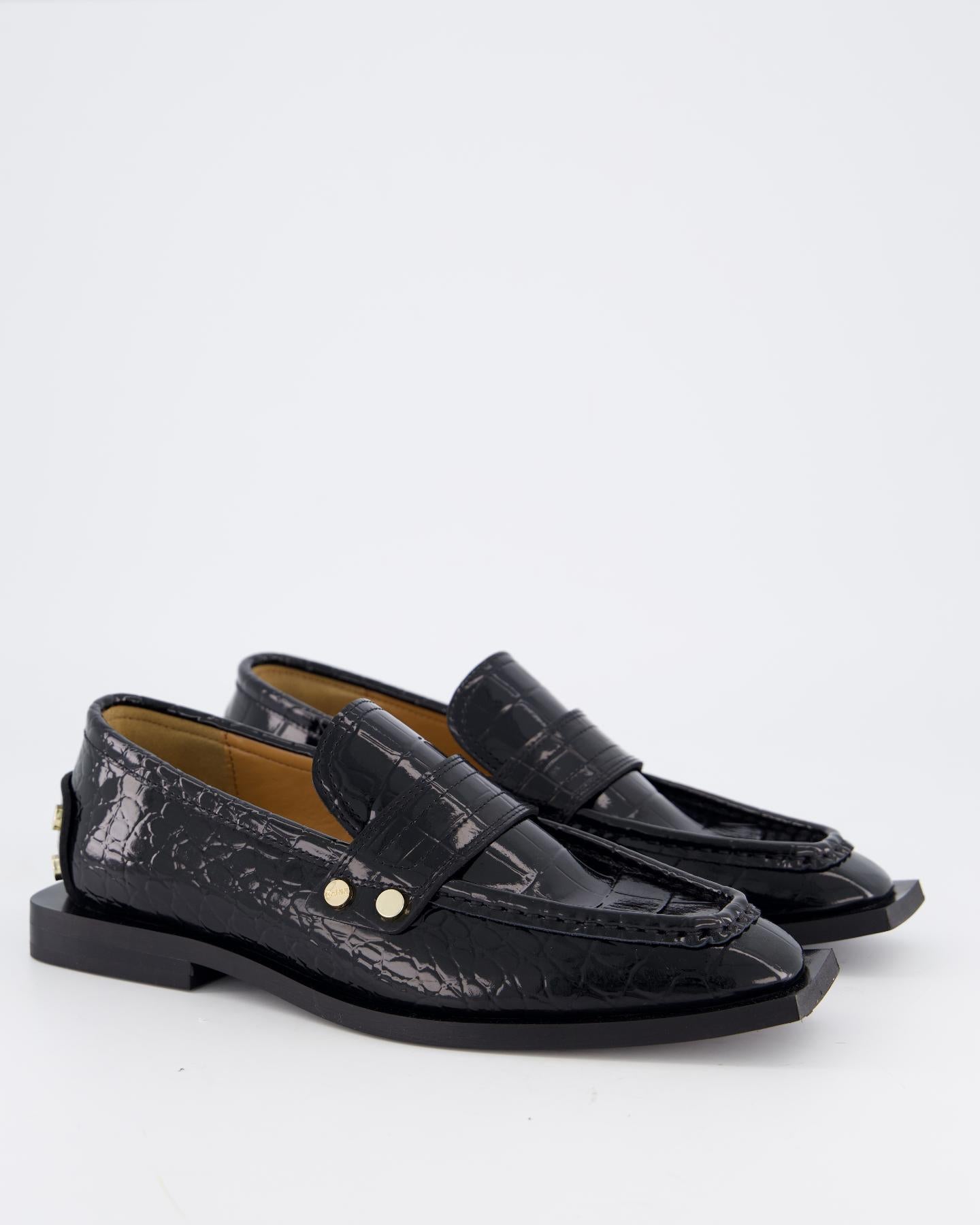 Dames Black Croco Loafers