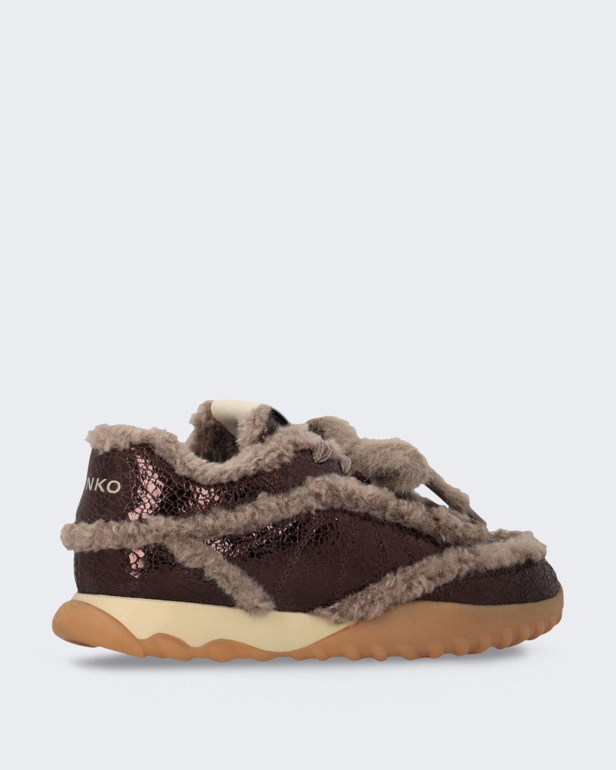 Pinko Dames Gea sneaker met craquelé en bont Bruin - Eleganza.nl