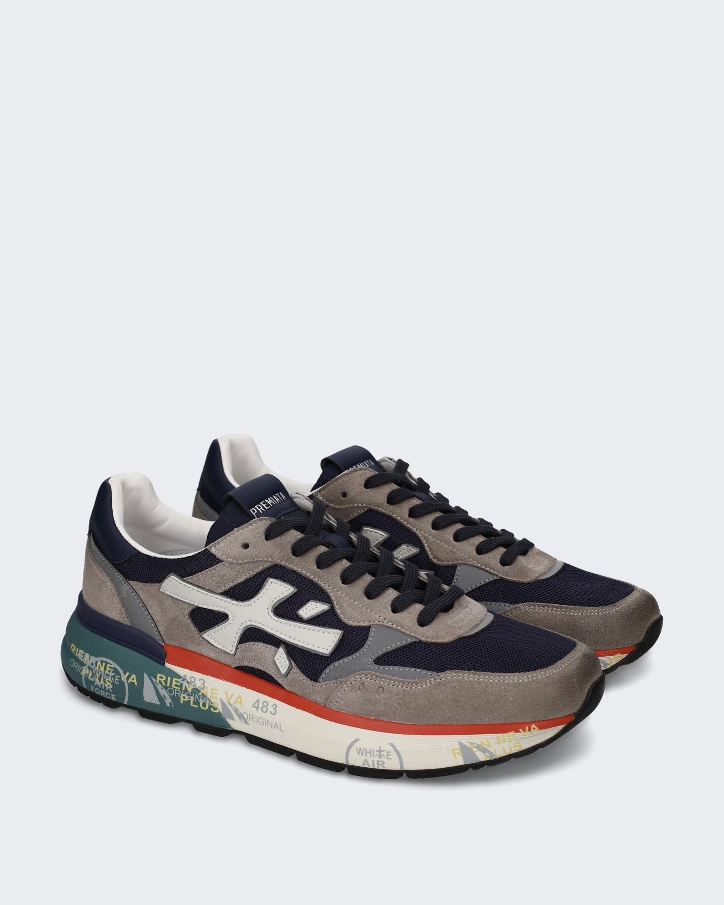 Premiata Heren Sneaker met blauw grijs en rood kleurblok - Eleganza.nl