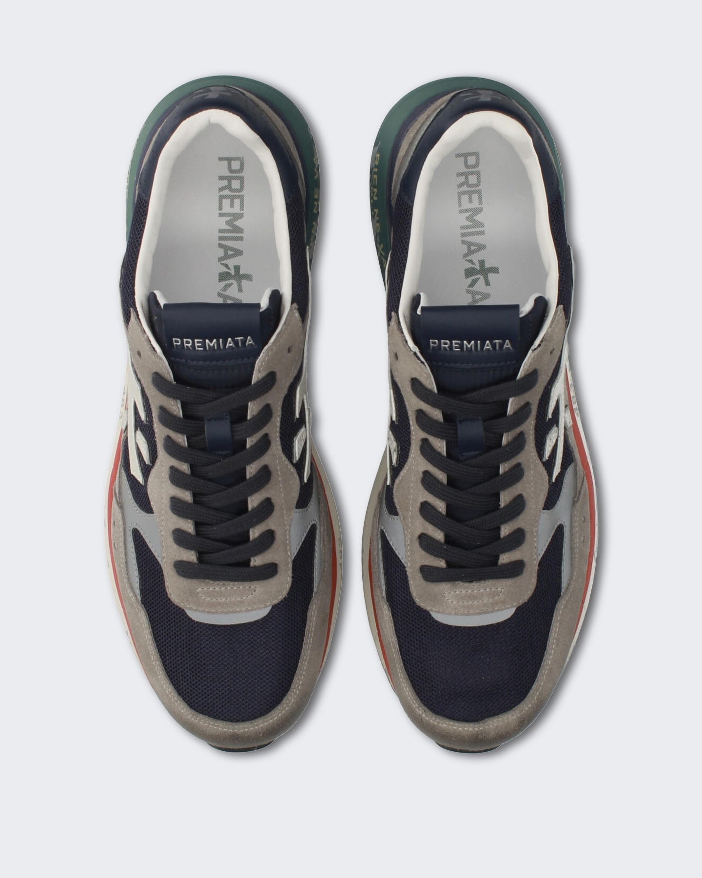 Premiata Heren Sneaker met blauw grijs en rood kleurblok - Eleganza.nl