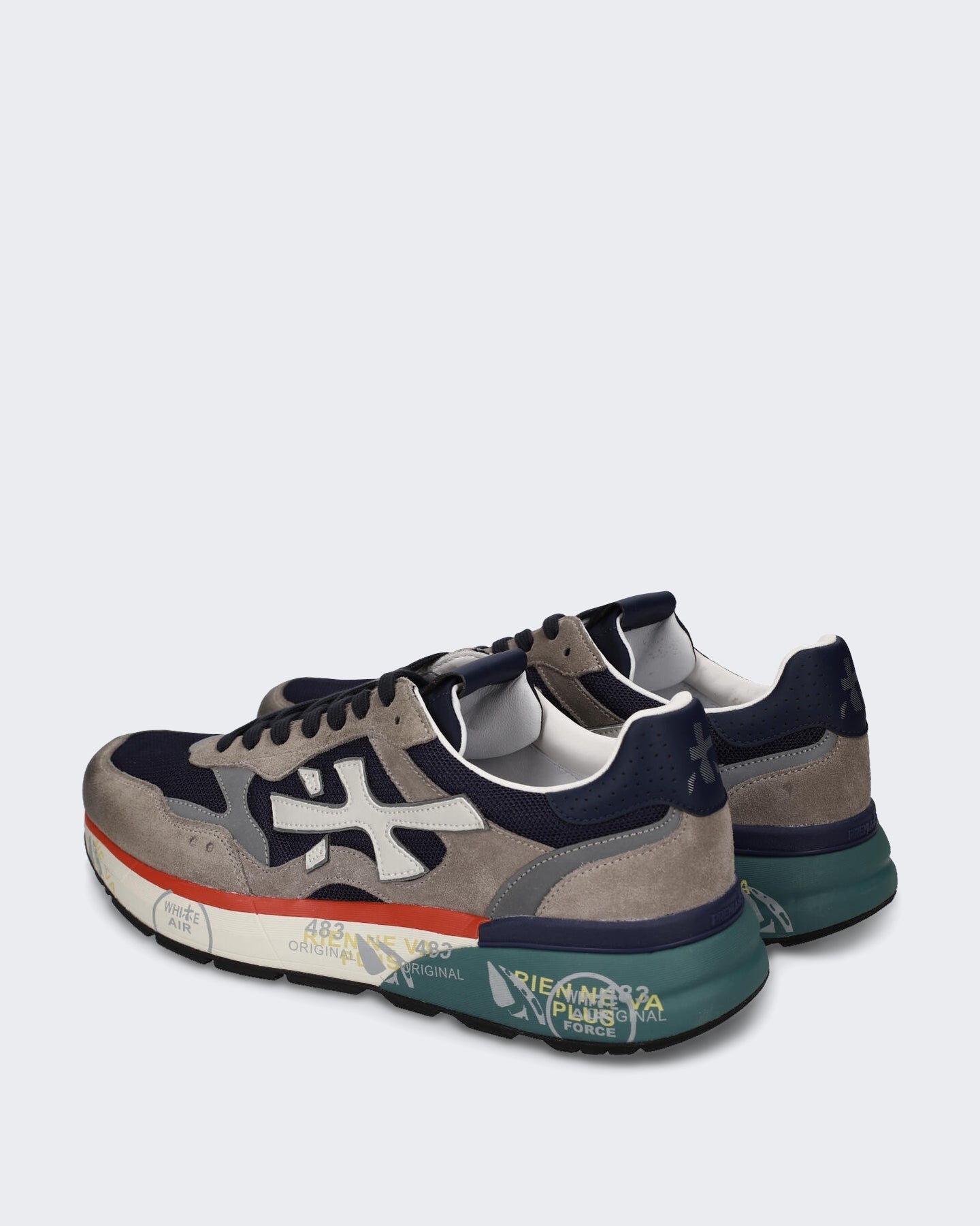 Premiata Heren Sneaker met blauw grijs en rood kleurblok - Eleganza.nl