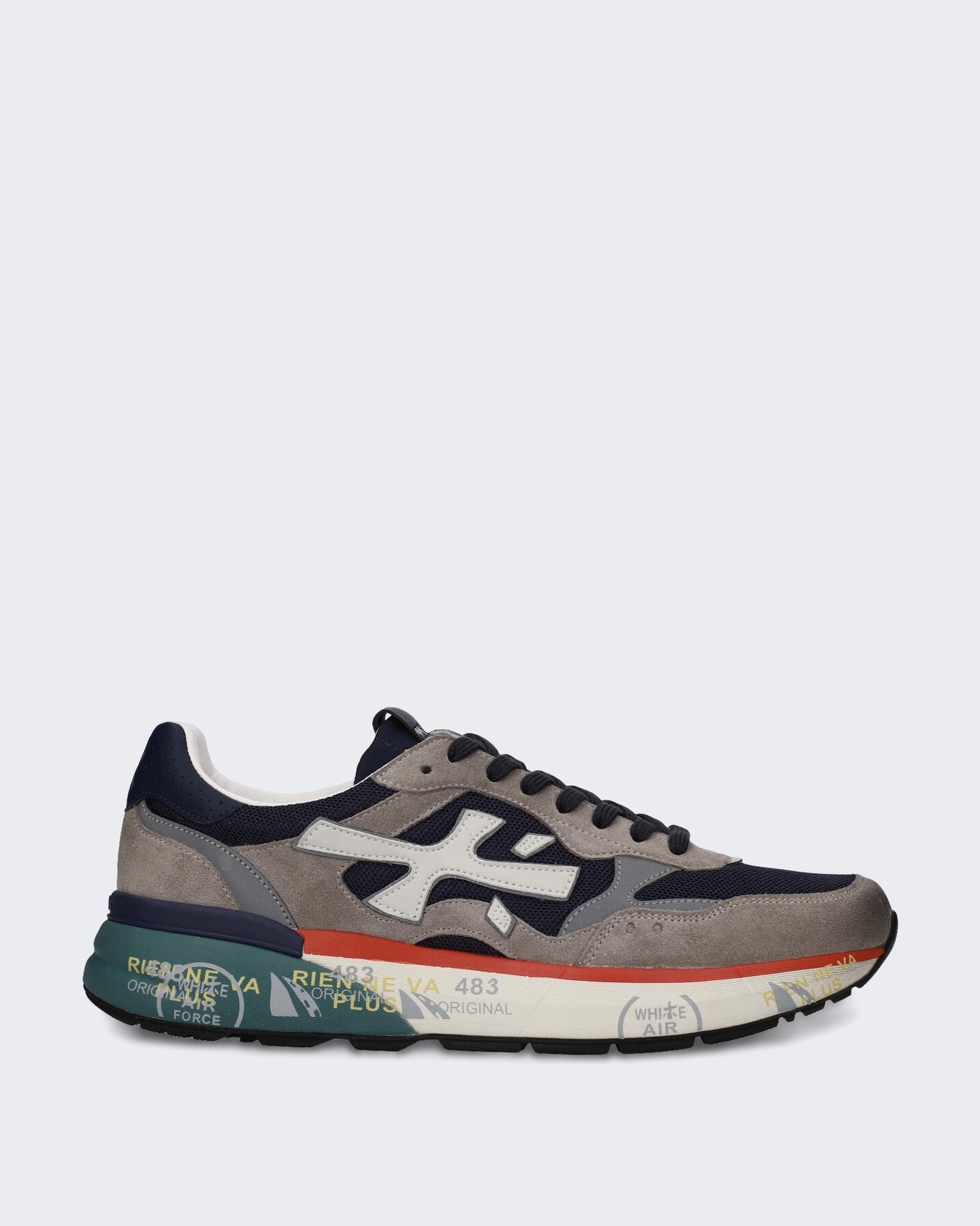 Premiata Heren Sneaker met blauw grijs en rood kleurblok - Eleganza.nl