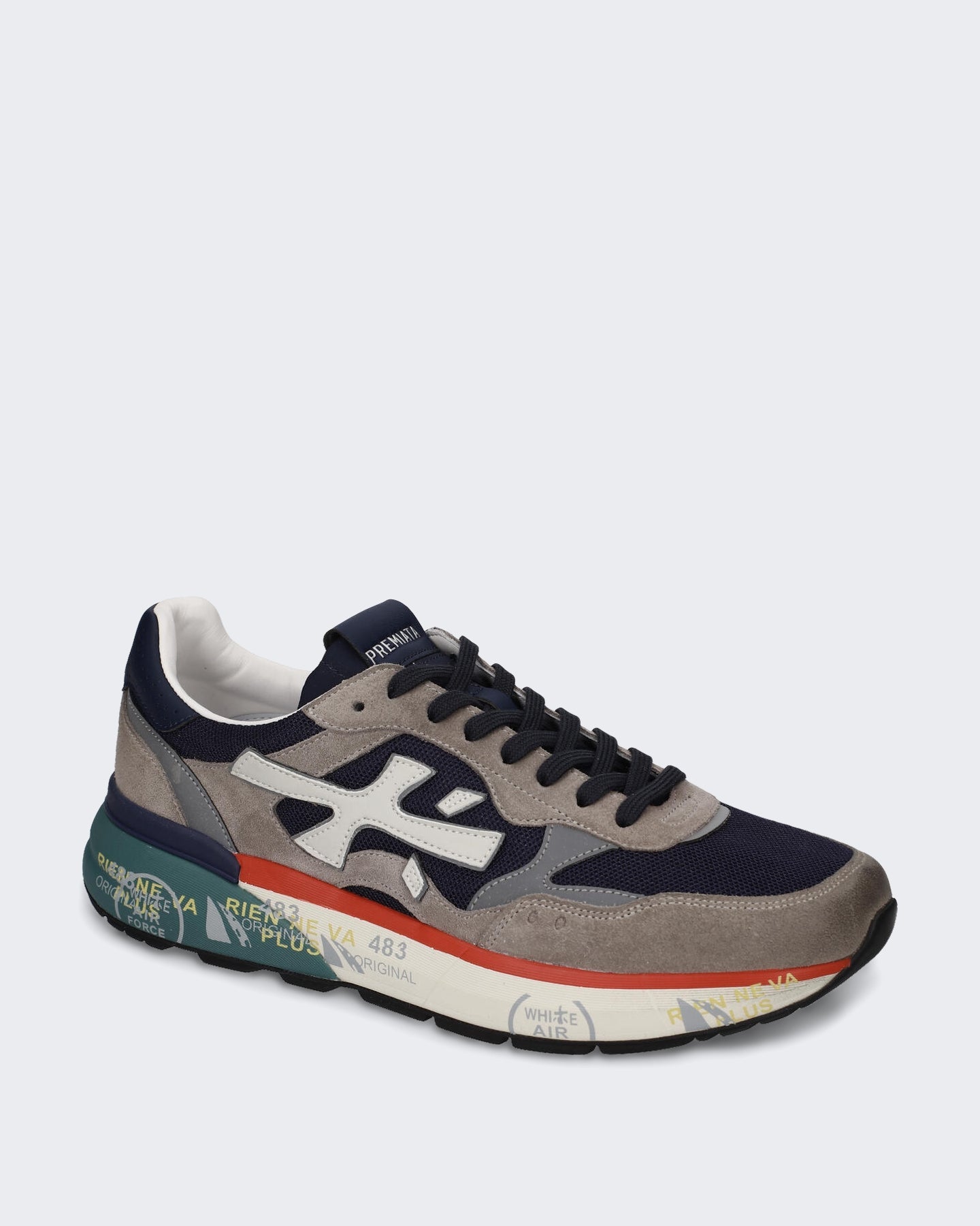 Premiata Heren Sneaker met blauw grijs en rood kleurblok - Eleganza.nl