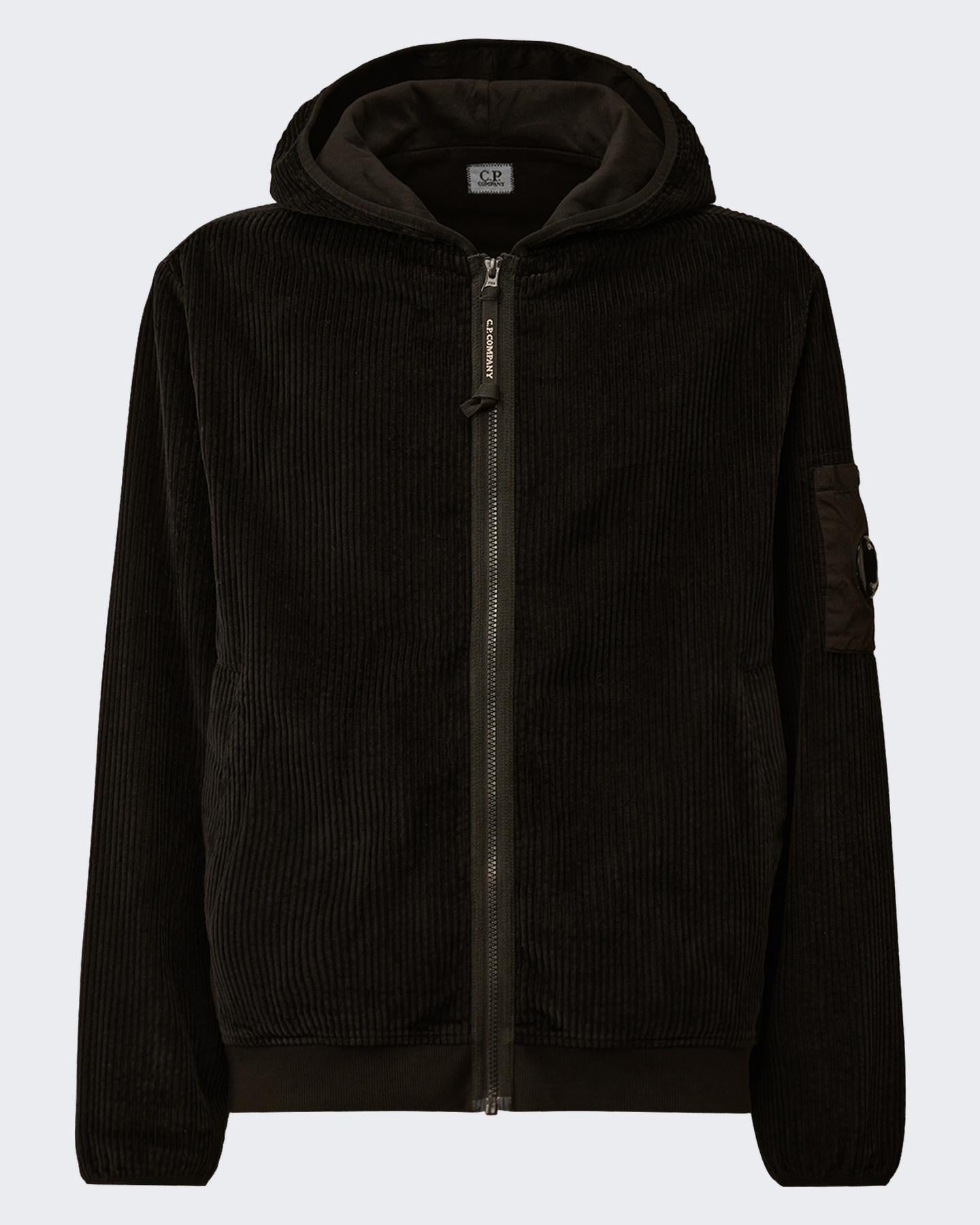 Heren Curduroy Zip Hooded Zwart