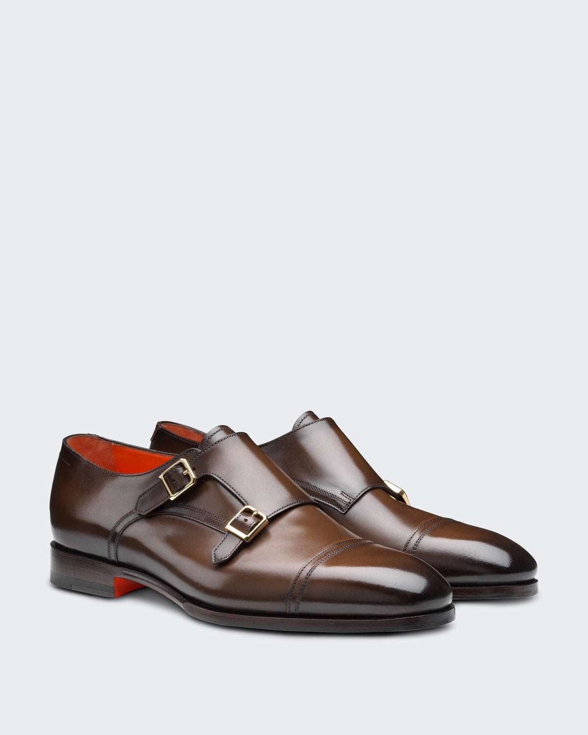 Santoni Heren Klassieke dubbele gespschoen bruin leer - Eleganza.nl