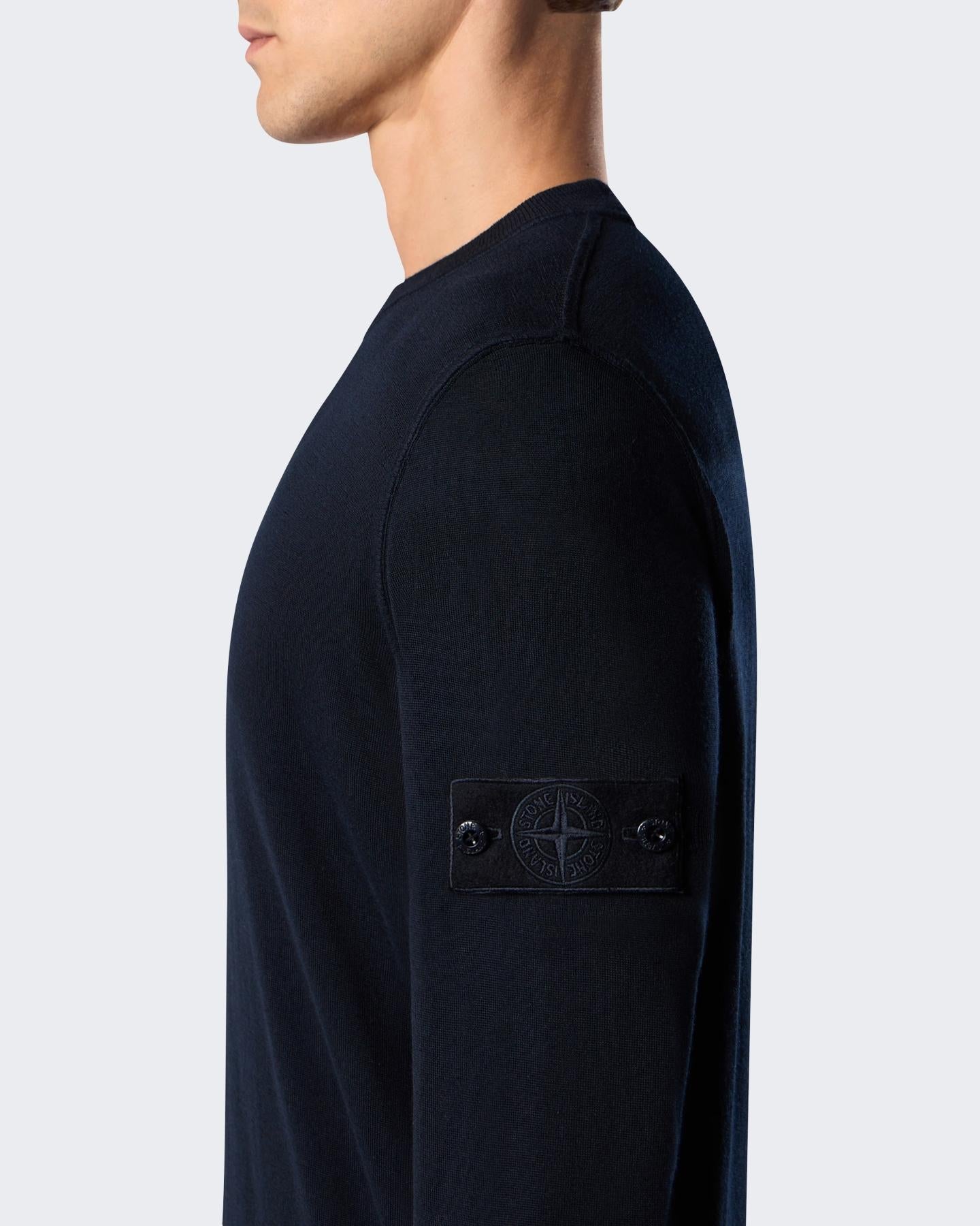 Stone Island Heren Logo Patch Sweater Wool Blauw - Eleganza.nl