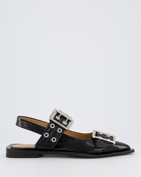 【関税＆送料込み】Ganni Ballerina Con Fibbia GANNI Wide Welt Buckled Ballerina Shoes | Red | FARFETCH