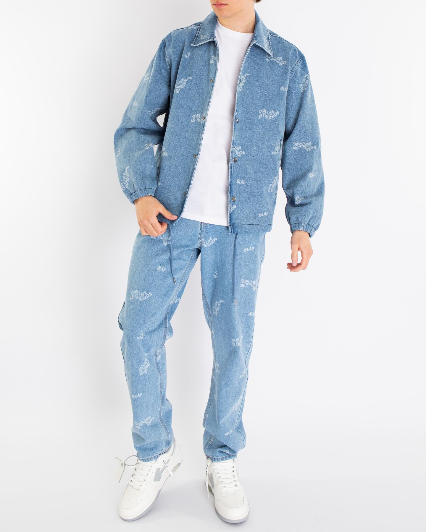 Men Wavy Aop Denim Coach Jacket