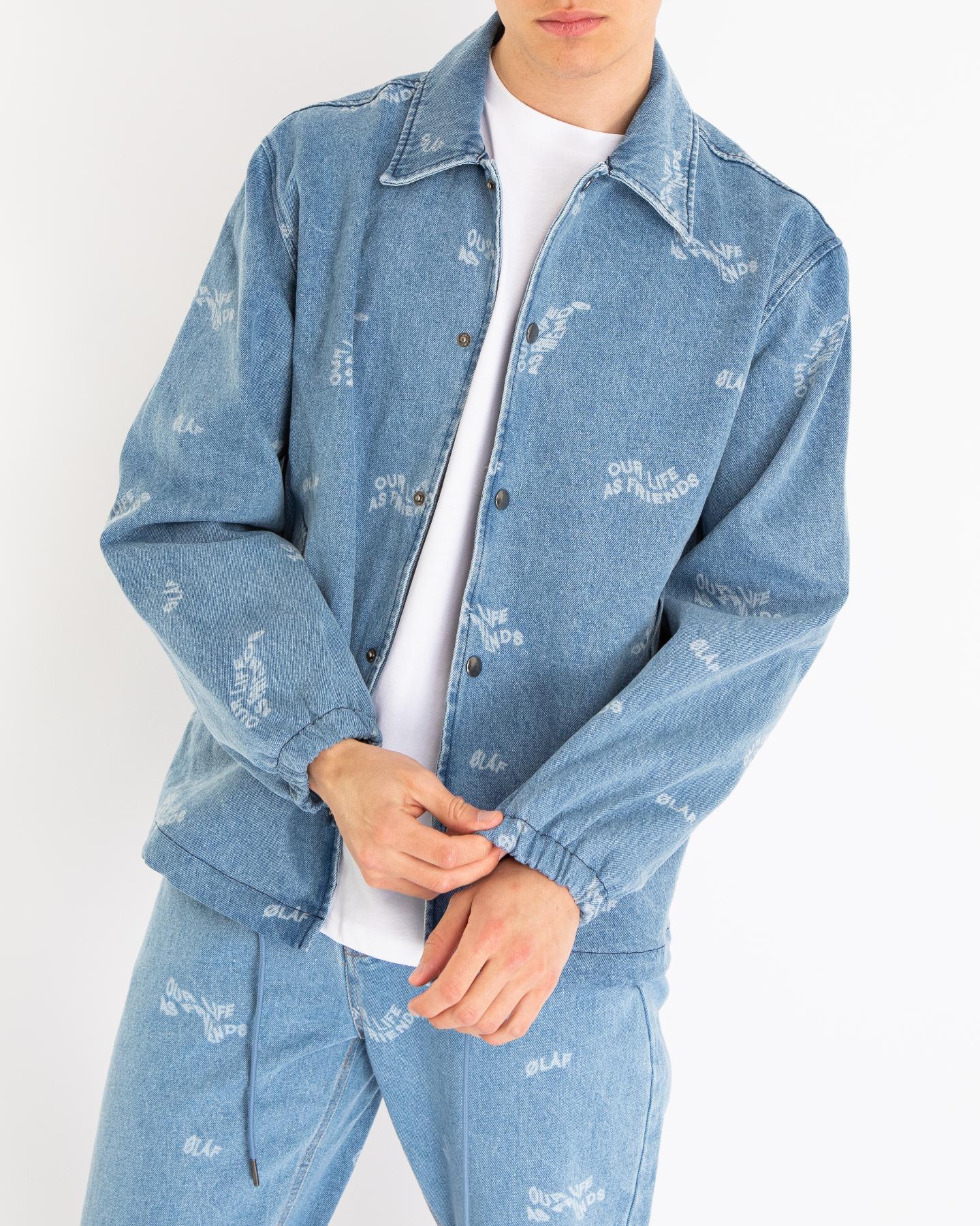 Men Wavy Aop Denim Coach Jacket